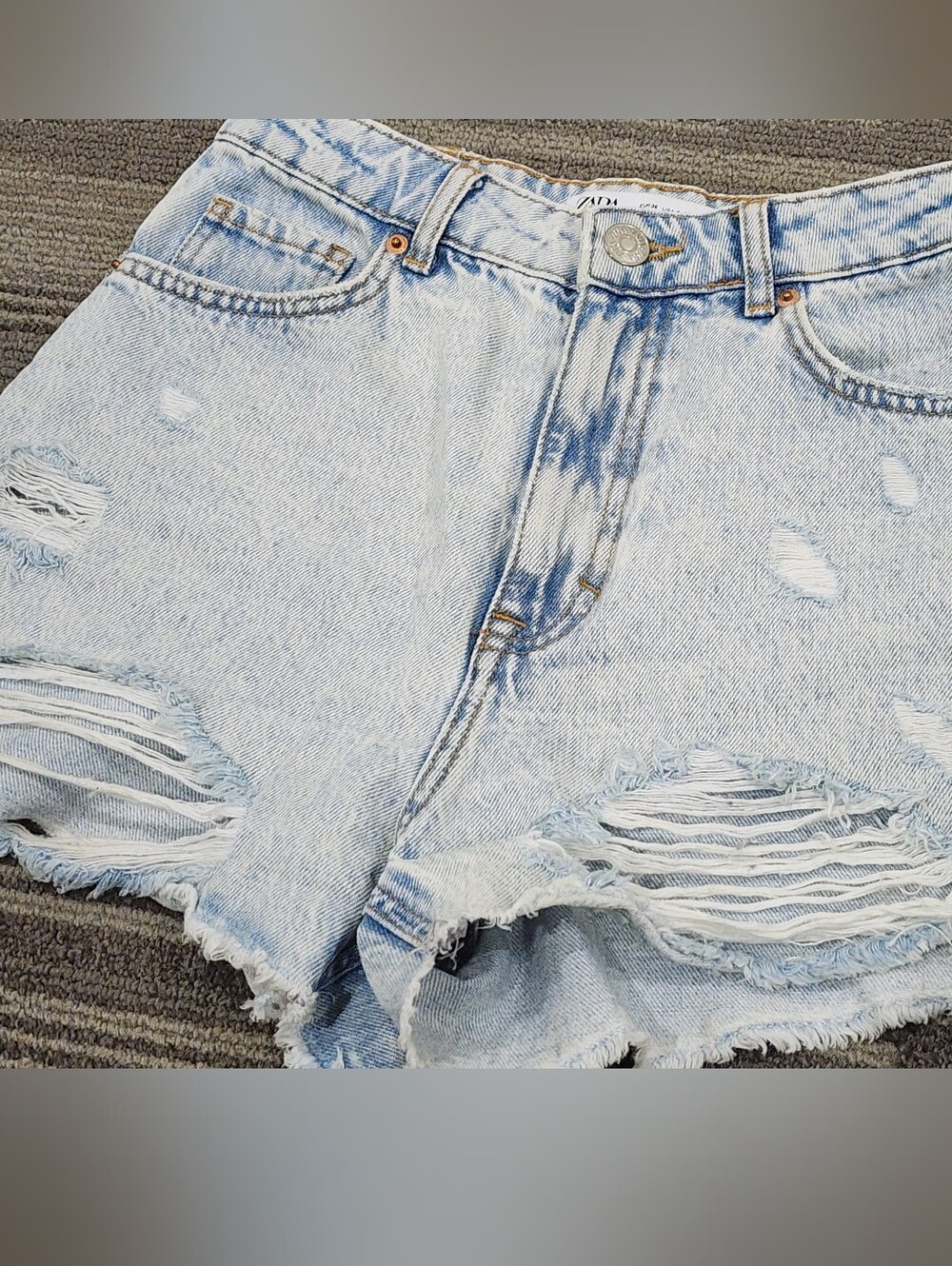 Zara Light Blue Distressed Denim Jean Shorts